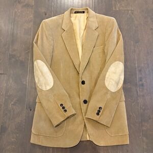 Vtg 80s  Corduroy Jacket Tan Blazer Men 37R Elbow Patches Academia‎ Sport Coat